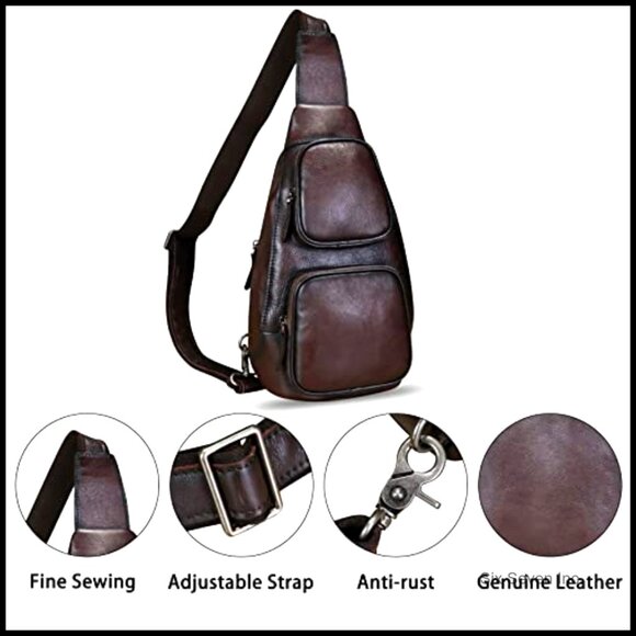 Genuine Leather Sling Backpack Crossbody Daypack Adjustable Shoulder Bag